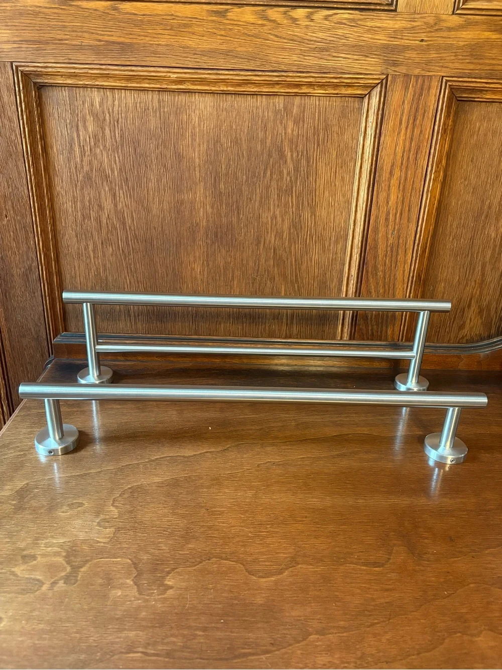 Brushed Stainless Steel Double Towel Bar with matching single Towel Bar